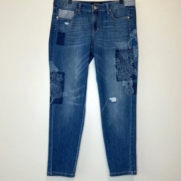 WHBM Girlfriend Patched Embellished Floral Jeans sz 10 - Picture 1 of 5